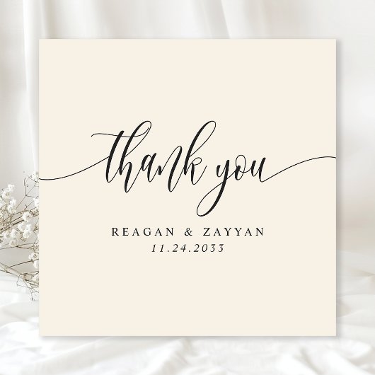 Ivory Cream minimalistisch script bruiloft Bedankkaart