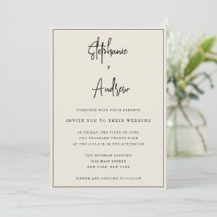 Ivory Cream Modern Simple Wedding Invitation Kaart