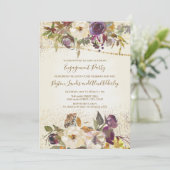 Ivory Cream Paars Floral Glitter Engagement Party Kaart (Staand voorkant)