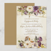 Ivory Cream Paars Floral Glitter Engagement Party Kaart (Voorkant / Achterkant)