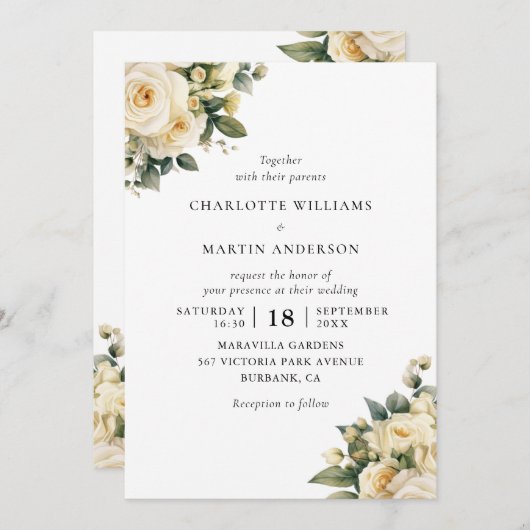 Ivory Cream Roos Bloemenbruiloft Kaart (Voorkant / Achterkant)