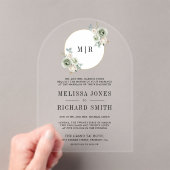 Ivory Cream Sage Green Floral Wedding Acryl Uitnodigingen (Insitu (Draagbaar))