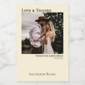 Ivory Cream Trouwfoto Liefde & Bedankt Mini Wijn Etiket (Enkel label)