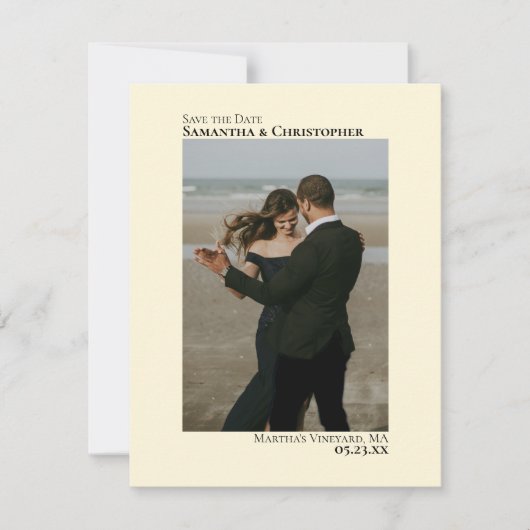 Ivory Cream Vertical Photo Minimalist Weddenschap Save The Date (Voorkant)
