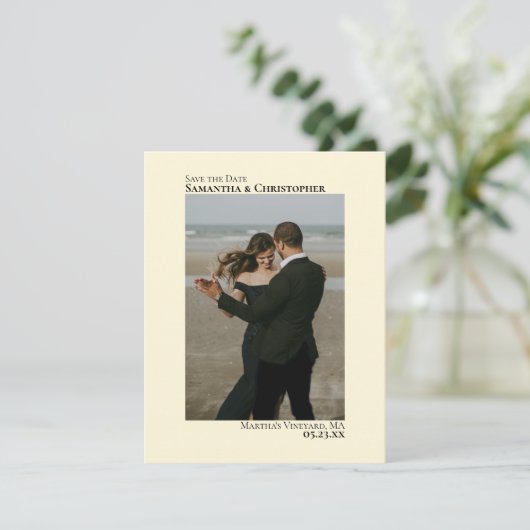 Ivory Cream Vertical Photo Minimalist Weddenschap Save The Date (Staand voorkant)