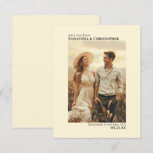 Ivory Cream Vertical Photo Minimalist Weddenschap Save The Date