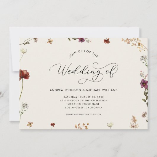Ivory Cream Wildflower de bruiloft van de uitnodig Kaart (Voorkant)