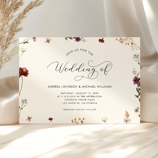 Ivory Cream Wildflower de bruiloft van de uitnodig Kaart