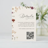 Ivory Cream Wildflower QR Code Bruiloft Details Informatiekaartje (Staand voorkant)