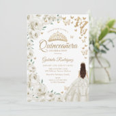 Ivory Cream Witte Waterverf Bloemen Quinceanera Kaart (Staand voorkant)