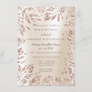 Ivory Creamy Roos Gold Glitter Leafs Floral Lijst Kaart