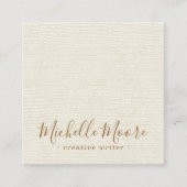 Ivory crème linen minimalistisch elegant professio vierkante visitekaartje (Voorkant)