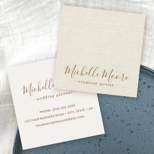 Ivory crème linen minimalistisch elegant professio vierkante visitekaartje