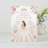 Ivory Creme Princess Dress Dusty Rose Quinceañera Kaart (Staand voorkant)