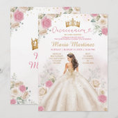 Ivory Creme Princess Dress Dusty Rose Quinceañera Kaart (Voorkant / Achterkant)