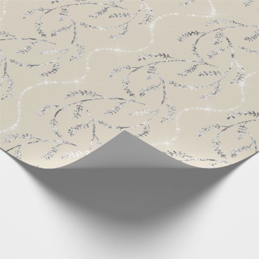 Ivory Crystal Laurel Floral Silver Diamonds Cadeaupapier (Hoek)