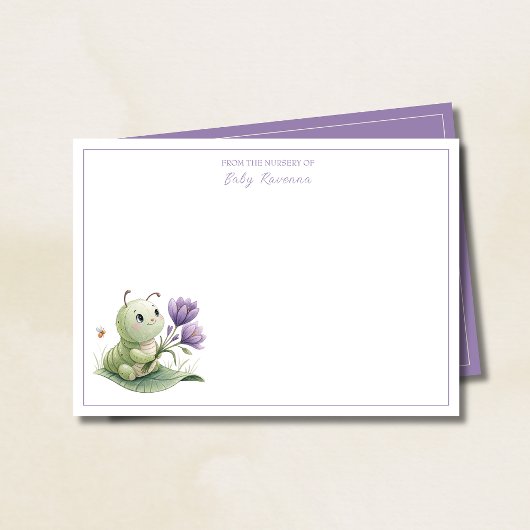 Ivory Cute Caterpillar Custom Name Nursery Notitiekaartje
