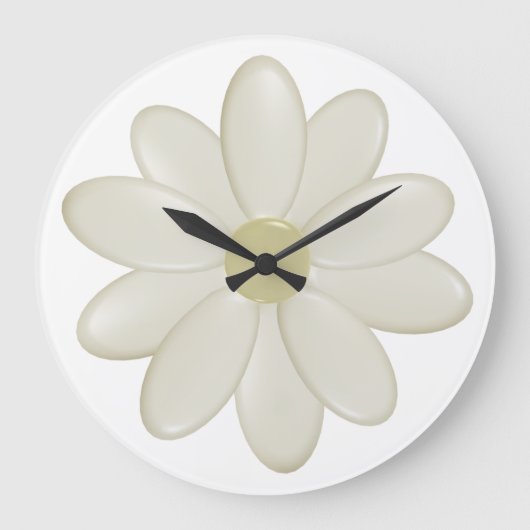 Ivory Daisy on White Wall Clock Grote Klok (Voorkant)