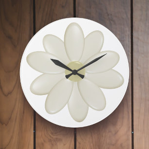 Ivory Daisy on White Wall Clock Grote Klok