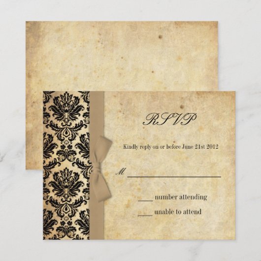 Ivory Damask Bow Wedding RSVP (Voorkant / Achterkant)