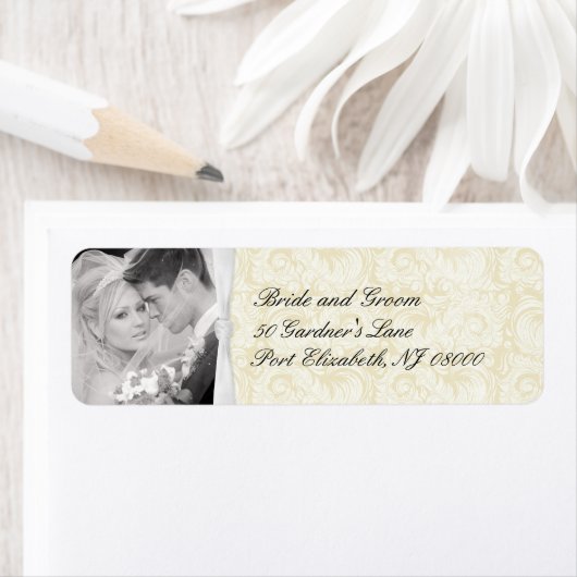 Ivory Damask Bruiloft Retouradres Labels (Insitu)
