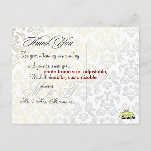 Ivory Damask Dank u Foto briefkaarten (Achterkant)