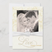 Ivory Damask - Elegant Photo Wedding Invitations Kaart (Voorkant)