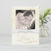 Ivory Damask - Elegant Photo Wedding Invitations Kaart (Staand voorkant)