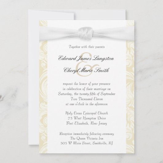 Ivory Damask - Elegant Photo Wedding Invitations Kaart (Achterkant)