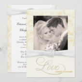 Ivory Damask - Elegant Photo Wedding Invitations Kaart (Voorkant / Achterkant)