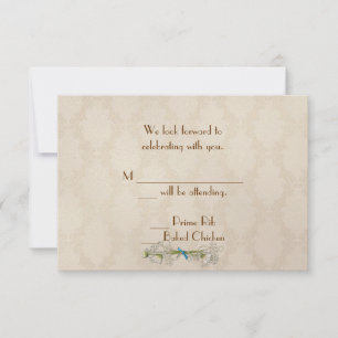 Ivory Damask en Daisies RSVP Kaart