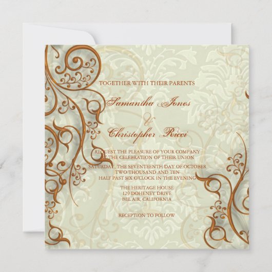 Ivory Damask + koperen zwiren Kaart (Achterkant)