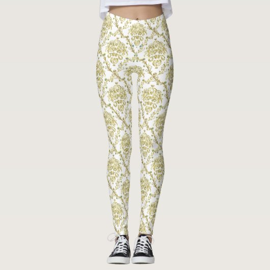 Ivory Damask Lace Print Leggings (Voorkant)