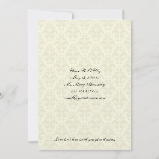 Ivory Damask met Black Monogram Post Weddenschap C Kaart (Achterkant)