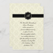 Ivory Damask met Black Monogram Post Weddenschap C Kaart (Voorkant / Achterkant)
