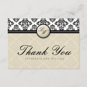 Ivory Damask Monogram Weddenschap Hartelijk dank Bedankkaart