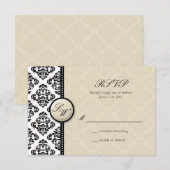 Ivory Damask Monogram Wedding RSVP Kaartje (Voorkant / Achterkant)
