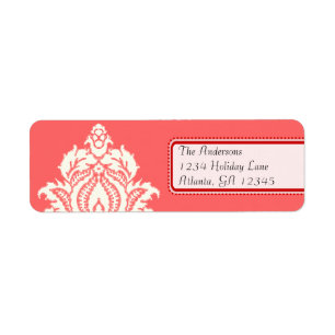 Ivory Damask op Roze met rood Etiket