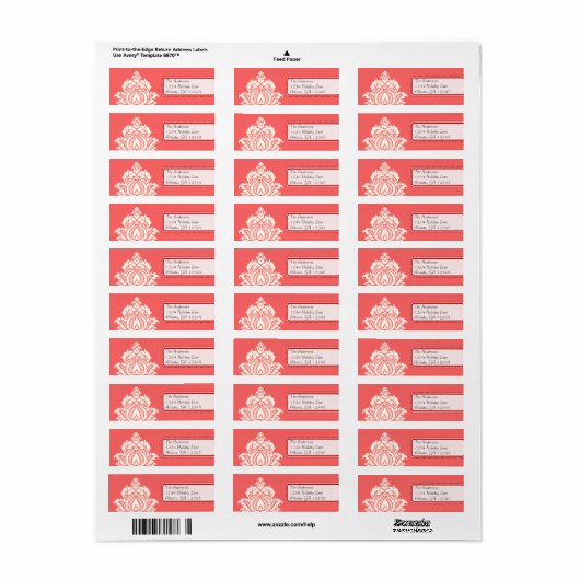 Ivory Damask op Roze met rood Etiket (Full Sheet)