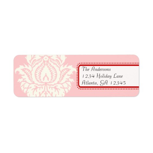 Ivory Damask op Roze met rood Etiket (Voorkant)