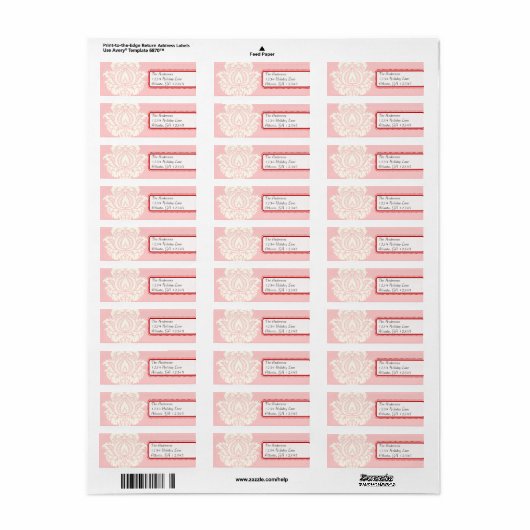 Ivory Damask op Roze met rood Etiket (Full Sheet)