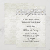 Ivory Damask Wedding Invitation Kaart (Voorkant / Achterkant)