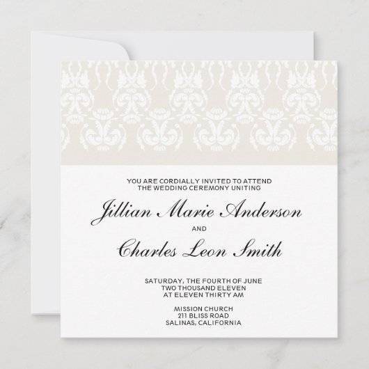 Ivory Damask Wedding Invitations Kaart (Voorkant)