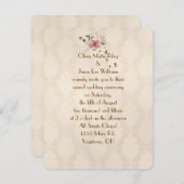 Ivory Damask Wedding Invite Kaart (Voorkant / Achterkant)