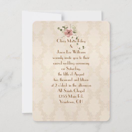 Ivory Damask Wedding Invite Kaart (Voorkant)