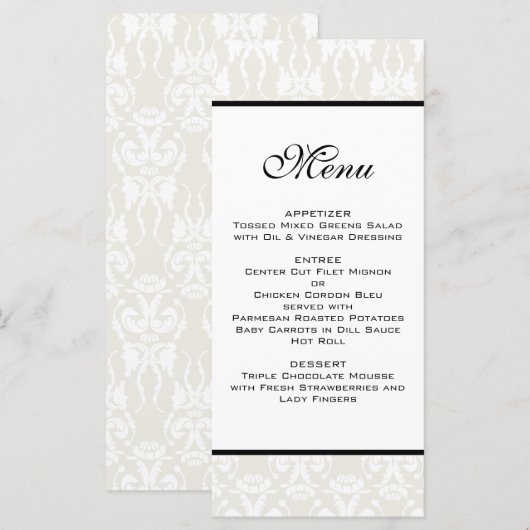 Ivory Damask Wedding Menu (Voorkant / Achterkant)
