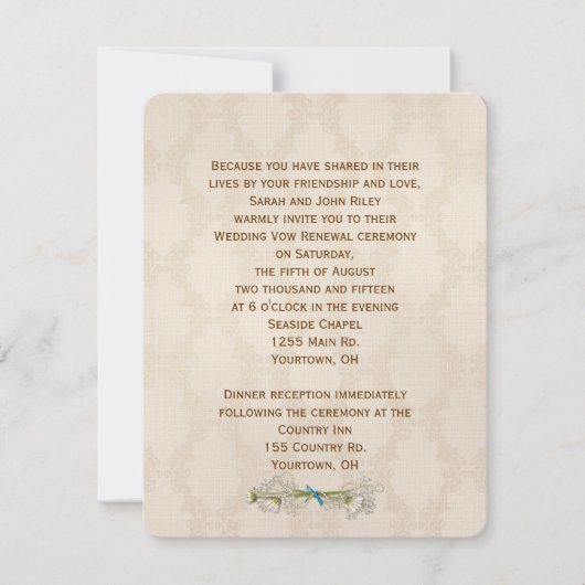 Ivory Damask Wedding Vow Renewal Kaart (Voorkant)