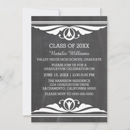 Ivory Deco Chalkboard Afstuderen uitnodigen Kaart (Voorkant)