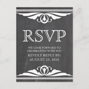 Ivory Deco Chalkboard RSVP Briefkaart