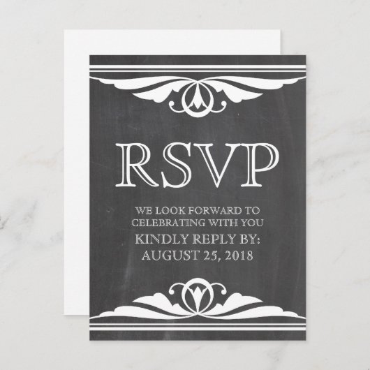Ivory Deco Chalkboard RSVP Briefkaart (Voorkant / Achterkant)